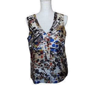 St. John Collection M 100% Silk Sleeveless Blouse Top Multicolor Career Artsy